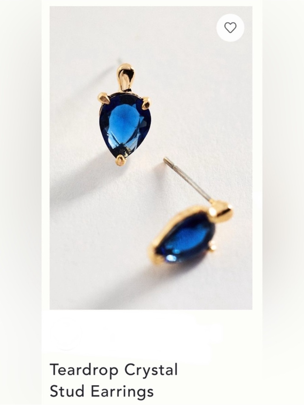 Anthropologie Gold Plated Teardrop Crystal Sapphire Blue Stud Earring - Picture 10 of 14